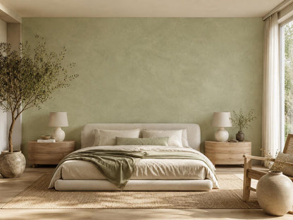 Sage Limewash Wallpaper: Soft Green Plaster Wall Mural
