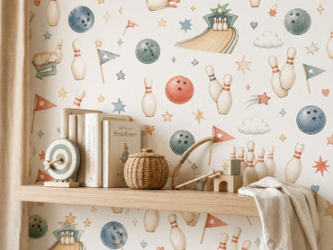 Bowling Pin Wallpaper: Retro Sports Nursery Wall Mural