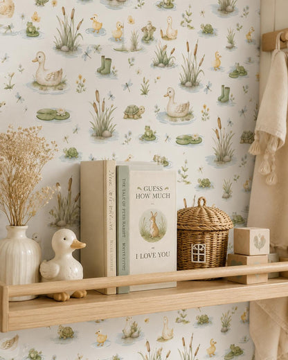 Duck Pond Wallpaper: Baby Ducks Nursery Mural