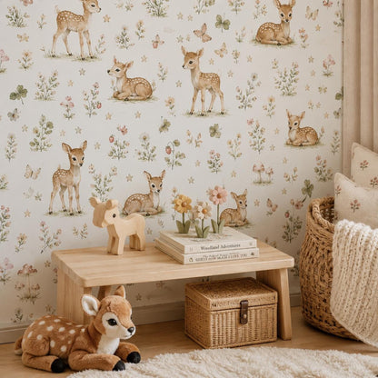 Fawn Wallpaper: Meadow Deer Nursery Mural