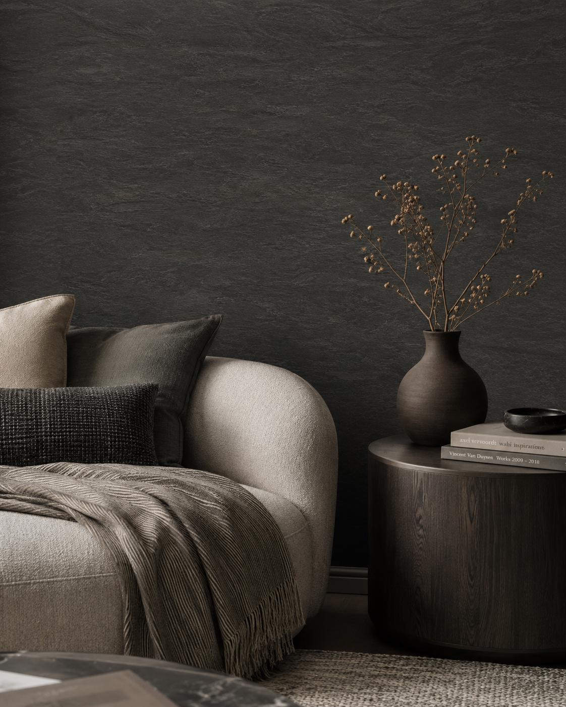 Charcoal Slate Wallpaper: Dark Stone Texture Wall Mural