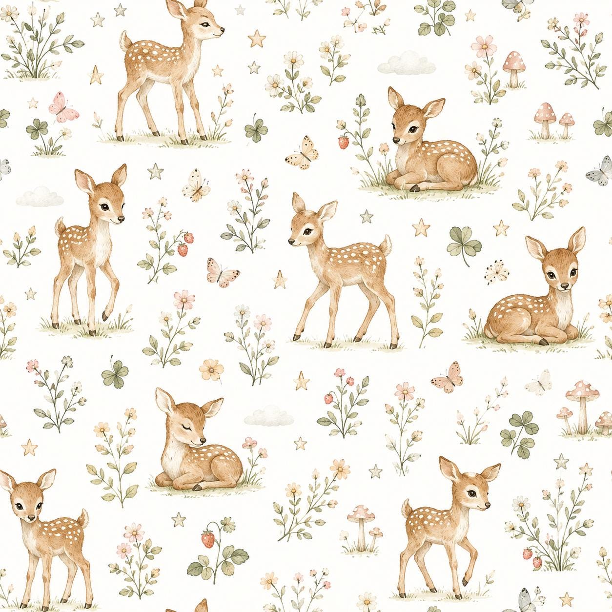 Fawn Wallpaper: Meadow Deer Nursery Mural