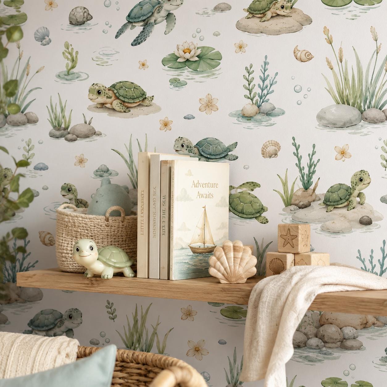 Turtle Wallpaper: Coastal Nursery Wall Mural
