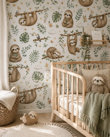 Sloth Wallpaper: Tropical Nursery Wall Mural