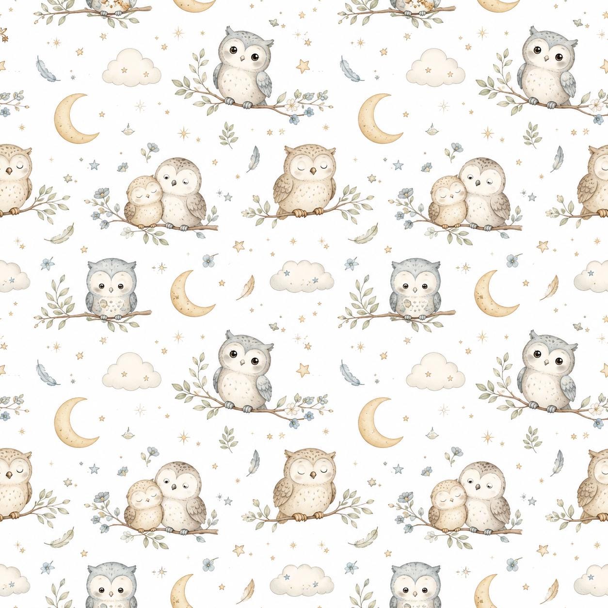 Owl Moon Wallpaper: Celestial Nursery Mural