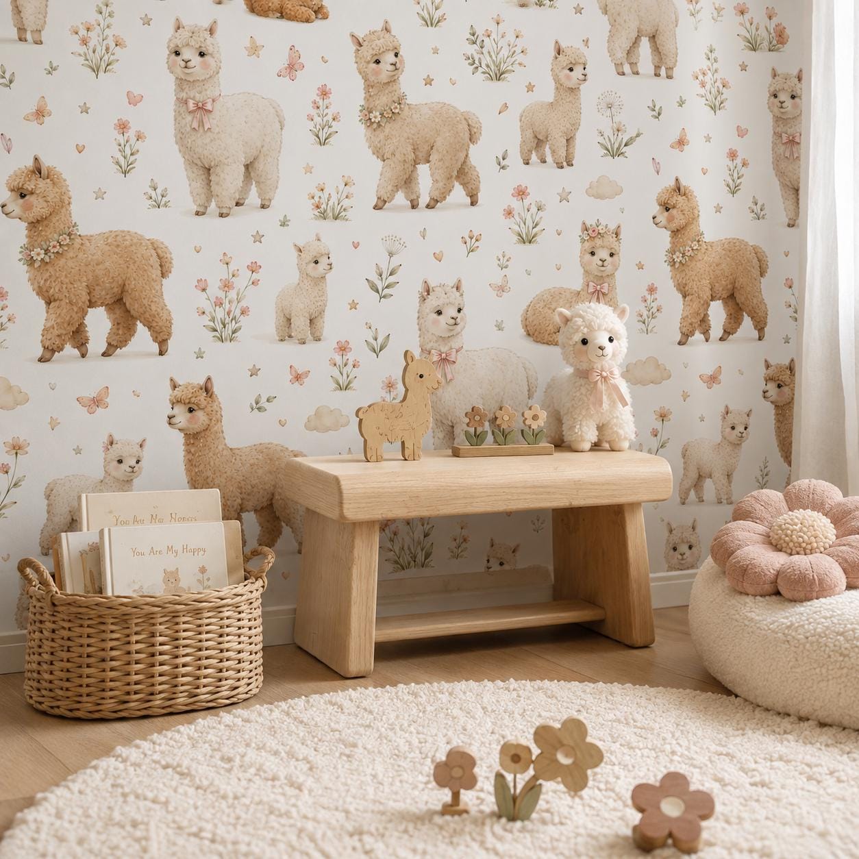 Alpaca Wallpaper: Soft Farm Nursery Mural