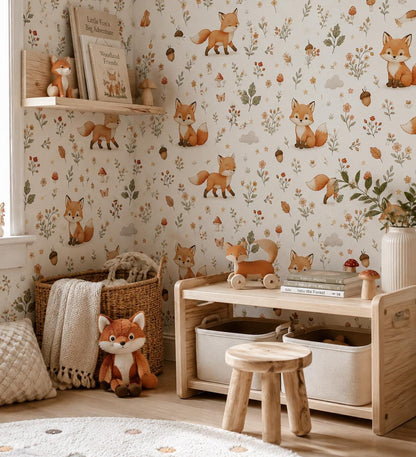 Fox Wallpaper: Floral Woodland Nursery Mural