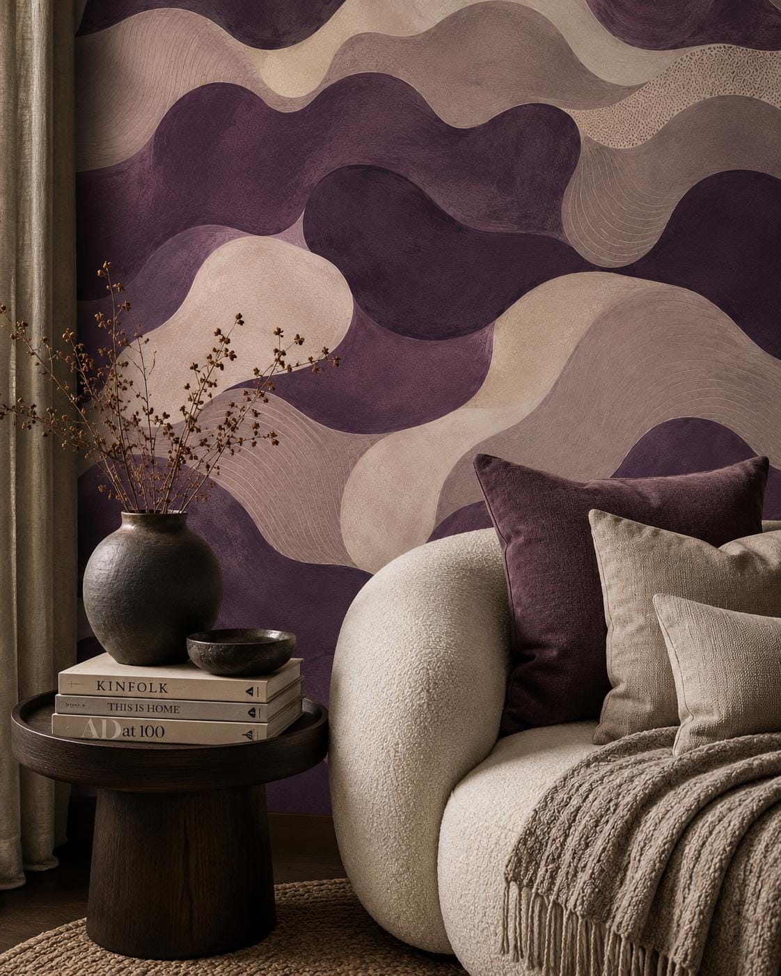 Aubergine Abstract Wallpaper: Deep Plum Wall Mural