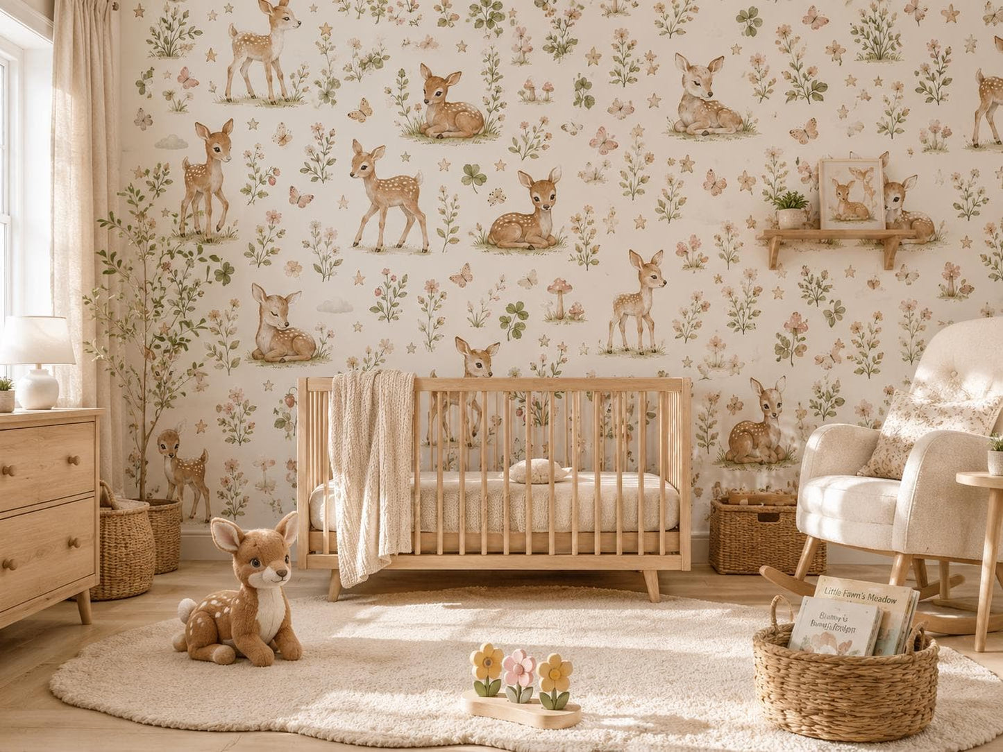 Fawn Wallpaper: Meadow Deer Nursery Mural