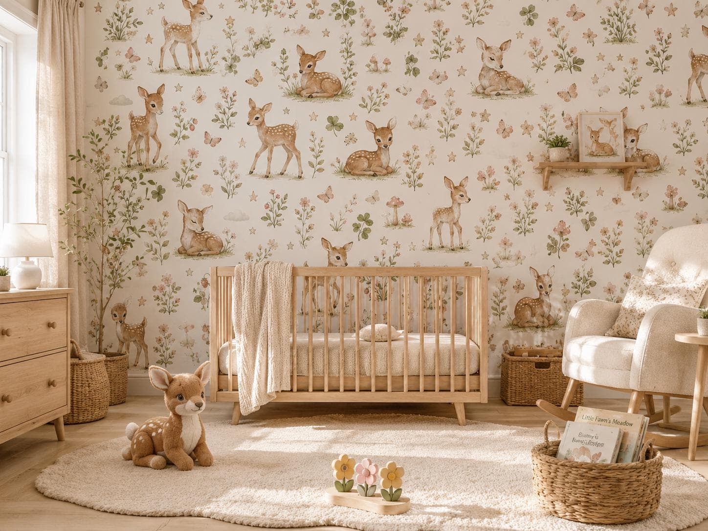 Fawn Wallpaper: Meadow Deer Nursery Mural