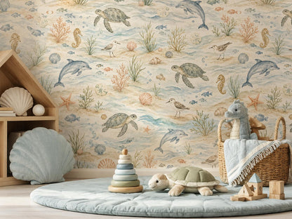 Seaside Animal Wallpaper: Coastal Nursery Wall Mural