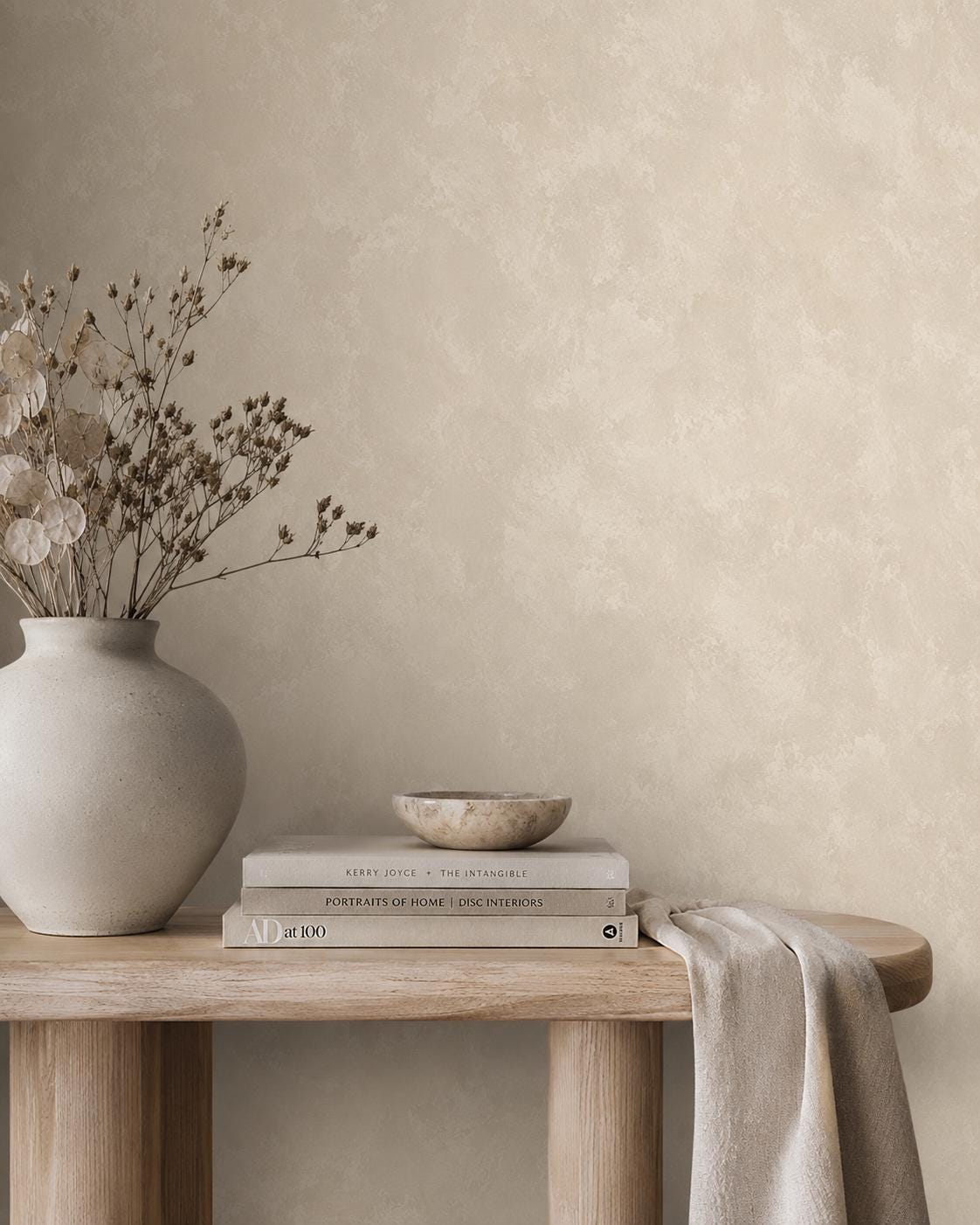 Warm Cream Limewash Wallpaper: Soft Textured Wall Mural