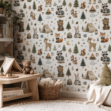 Forest Camping Wallpaper: Woodland Animal Mural