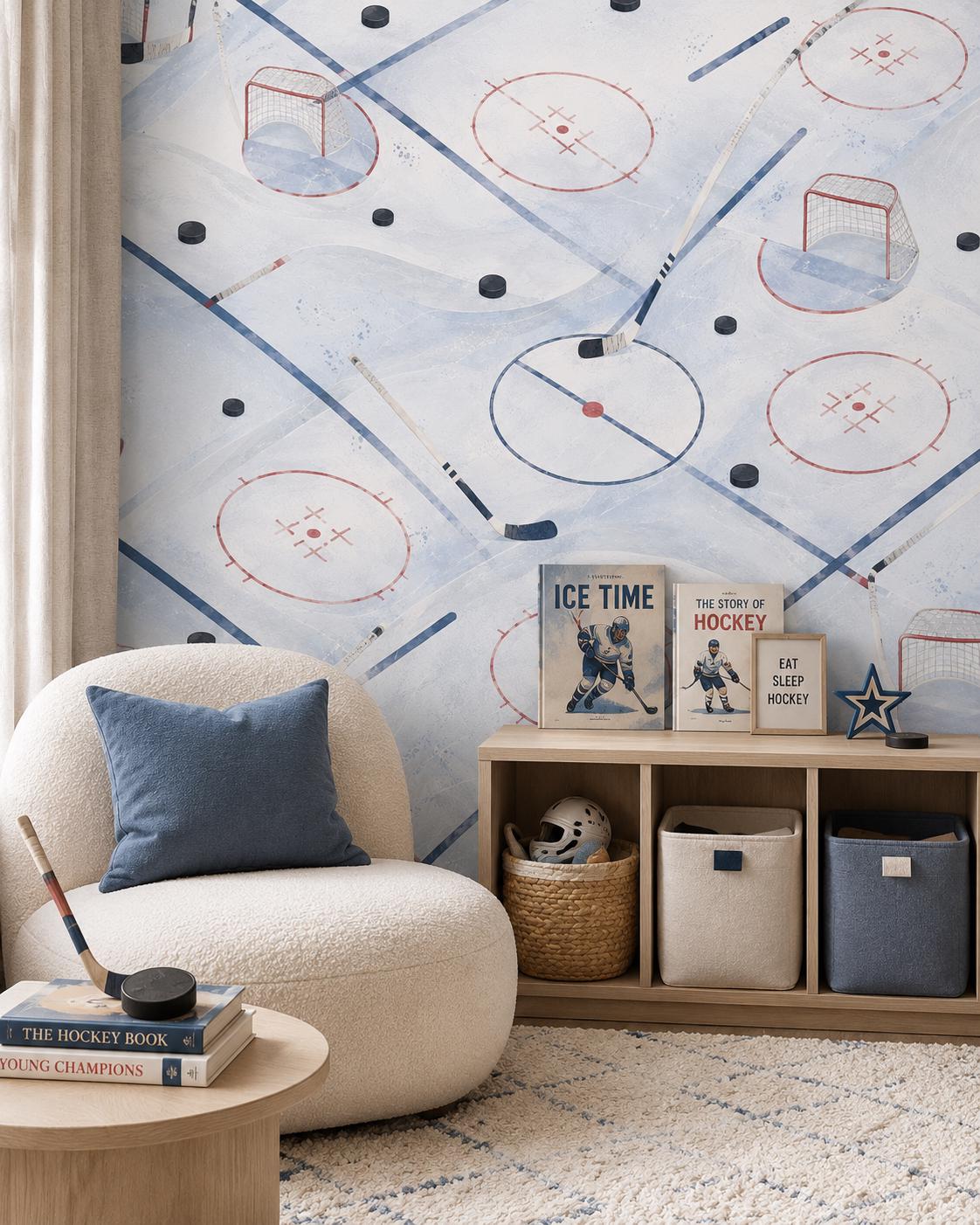 Kids Hockey Wallpaper: Ice Rink Wall Mural for Boys Room