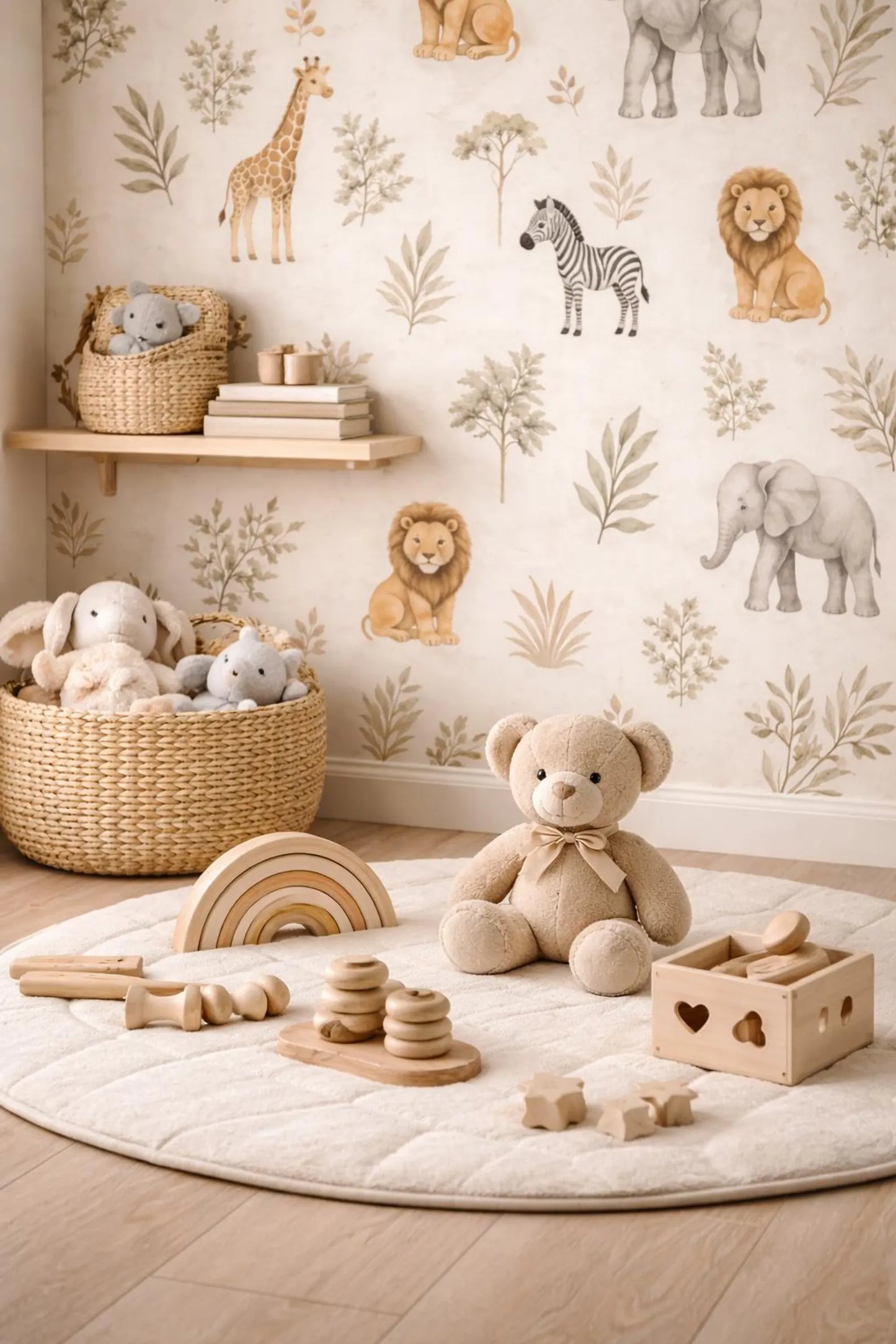 Safari Animal Wallpaper: Neutral Nursery Wall Mural